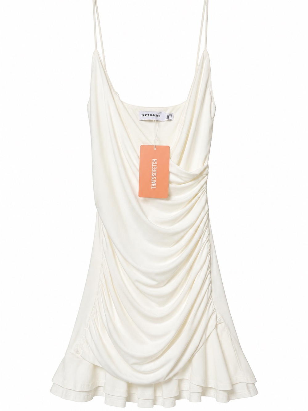 That’s So Fetch Ivory Ruched Cowl Neck Mini Dress 2 NWT